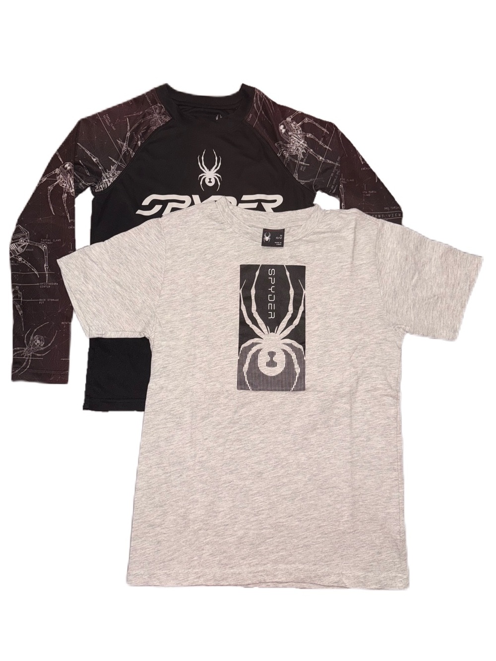 Spyder Black & Heather Gray Graphic Tee and Rash Guard Set Youth Boys Small & M